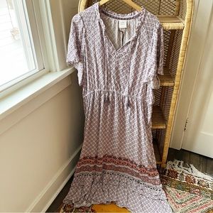 Knox Rose Short Sleeve Smocked Tassel Midi Dress Lilac Haze